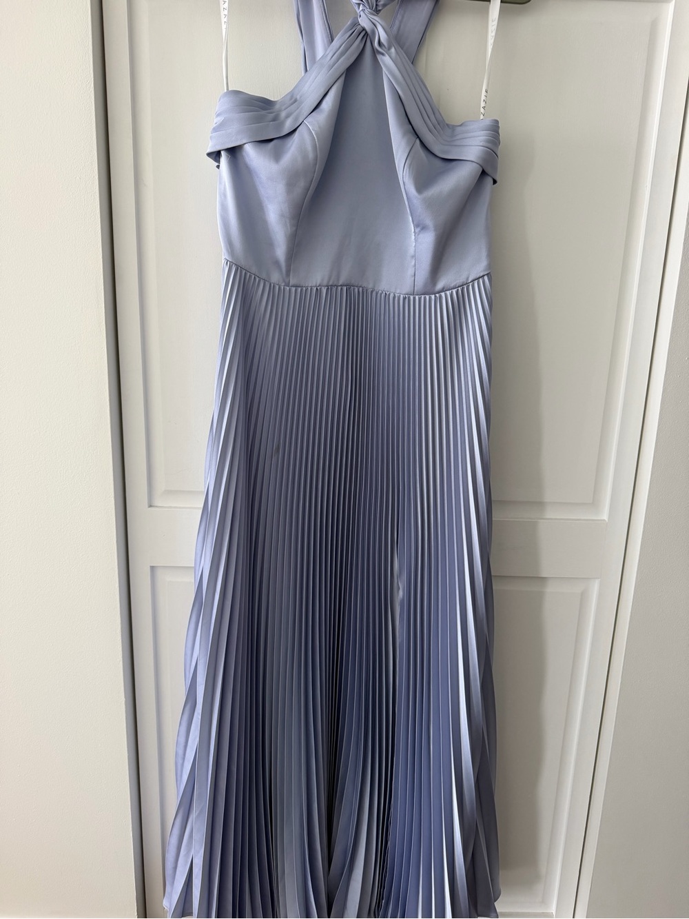 Azazie Dusty Blue Pleated Halter Bridesmaid Maxi Dress Size A12 (US 10/12) - Picture 11 of 16